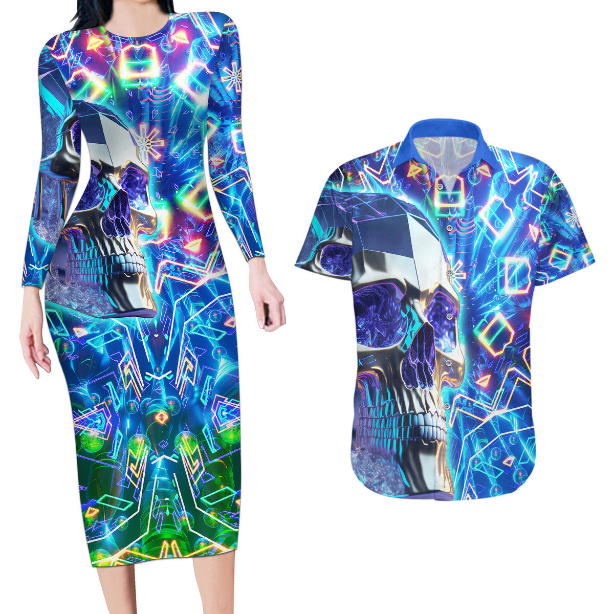 Be Careful Who You F Over Some Of Us F Back Couples Matching Long Sleeve Bodycon Dress and Hawaiian Shirt - Wonder Print Shop