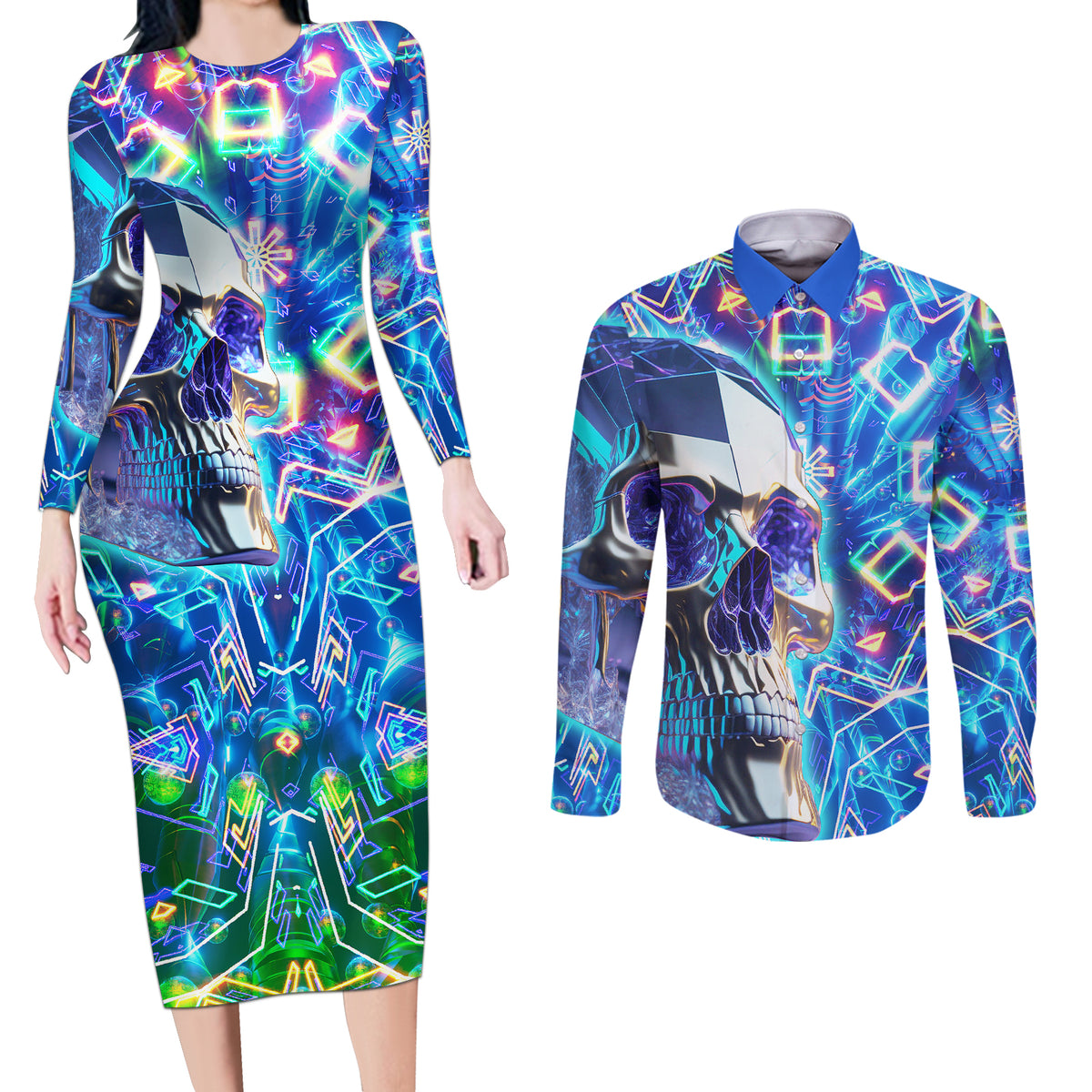 Be Careful Who You F Over Some Of Us F Back Couples Matching Long Sleeve Bodycon Dress and Long Sleeve Button Shirts - Wonder Print Shop