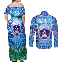 Be Careful Who You F Over Some Of Us F Back Couples Matching Off Shoulder Maxi Dress and Long Sleeve Button Shirts - Wonder Print Shop
