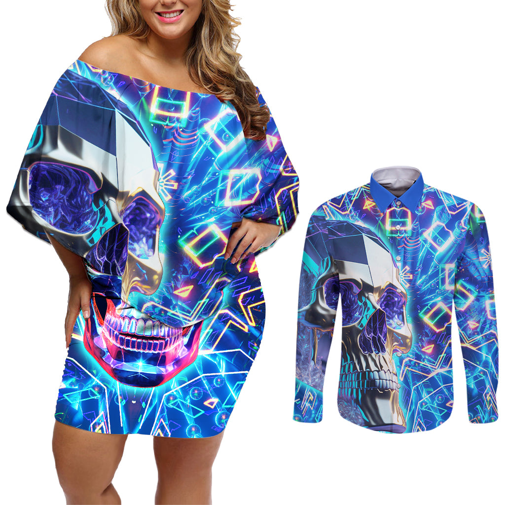 Be Careful Who You F Over Some Of Us F Back Couples Matching Off Shoulder Short Dress and Long Sleeve Button Shirts - Wonder Print Shop