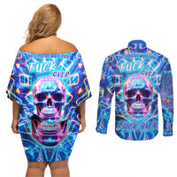 Be Careful Who You F Over Some Of Us F Back Couples Matching Off Shoulder Short Dress and Long Sleeve Button Shirts - Wonder Print Shop