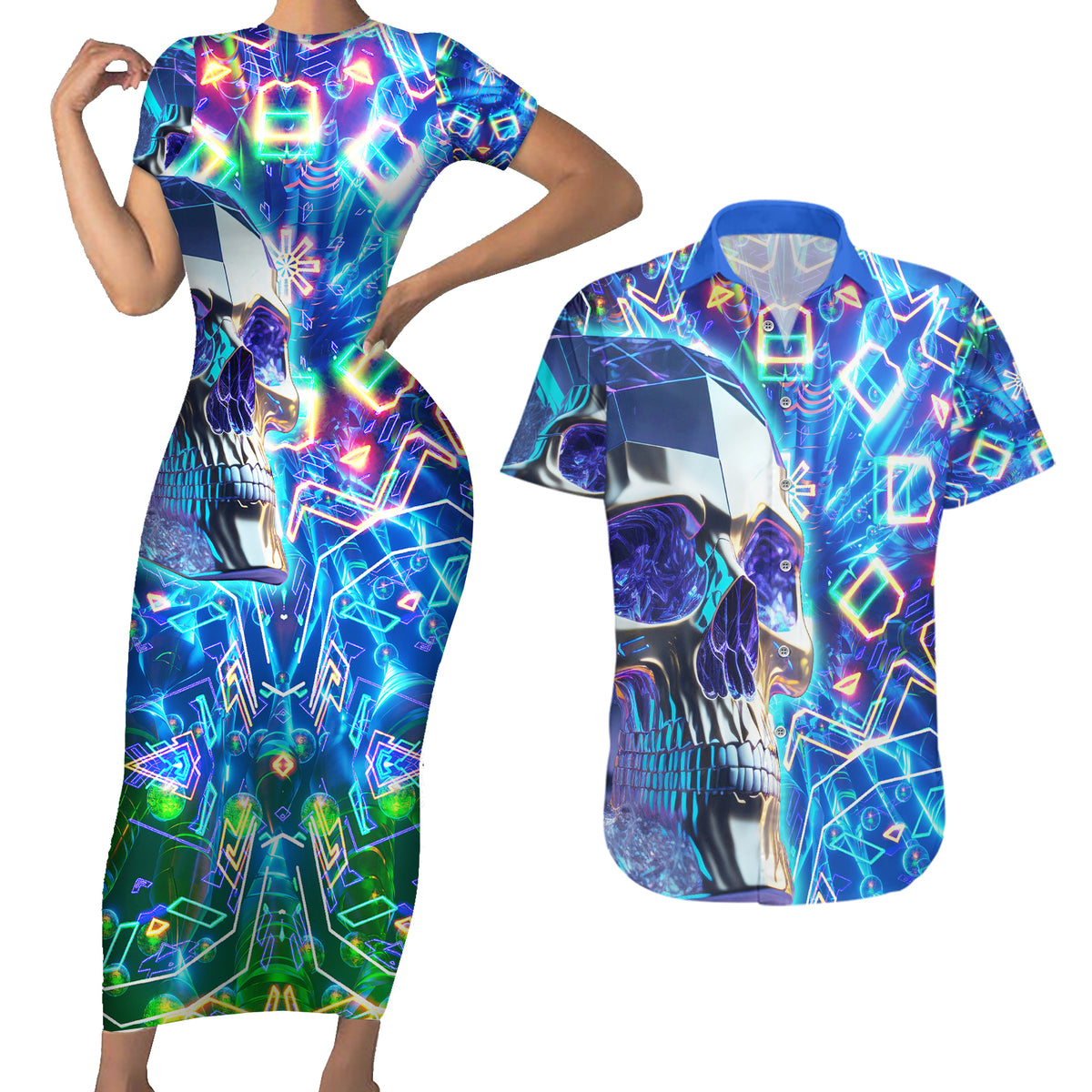 Be Careful Who You F Over Some Of Us F Back Couples Matching Short Sleeve Bodycon Dress and Hawaiian Shirt - Wonder Print Shop