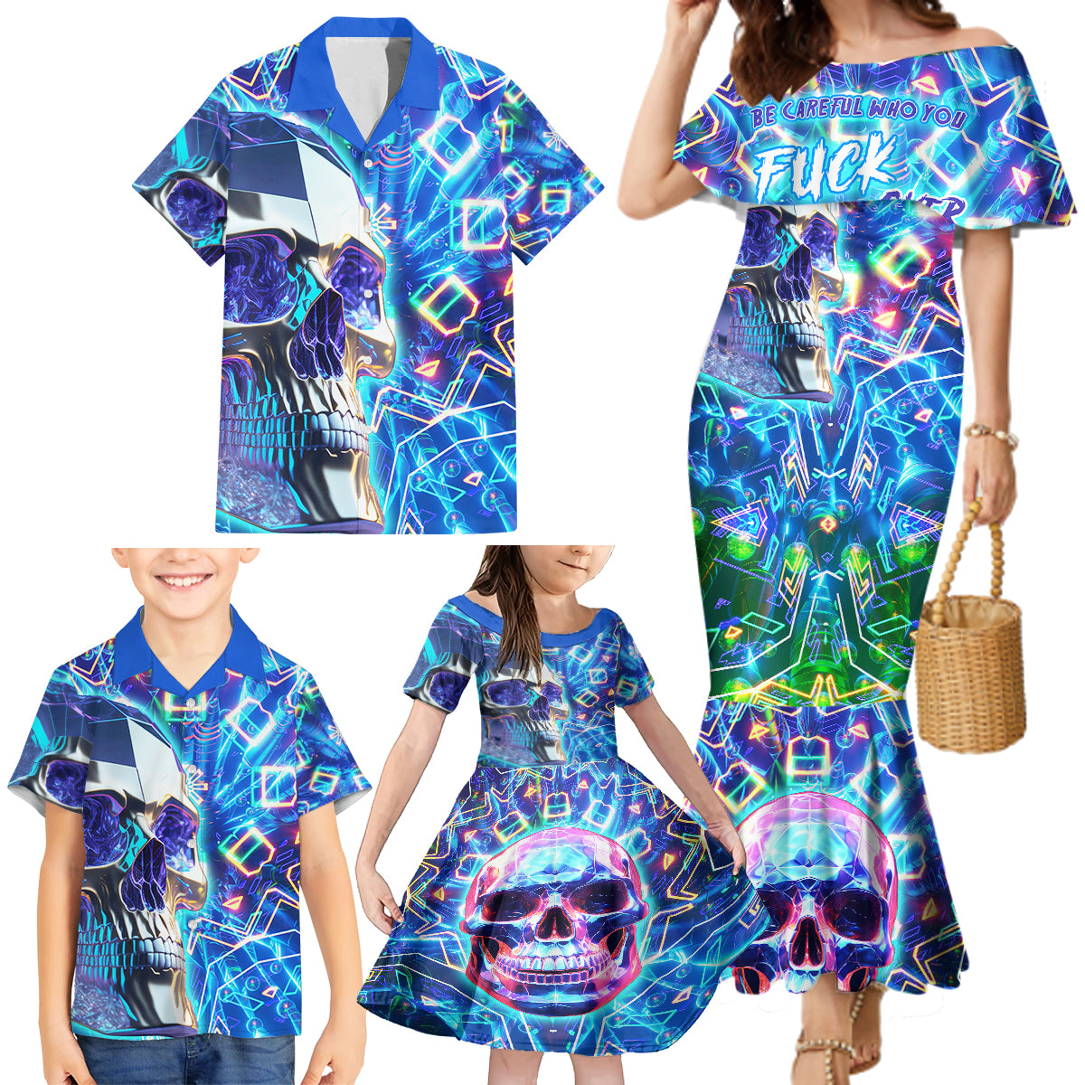 Be Careful Who You F Over Some Of Us F Back Family Matching Mermaid Dress and Hawaiian Shirt - Wonder Print Shop