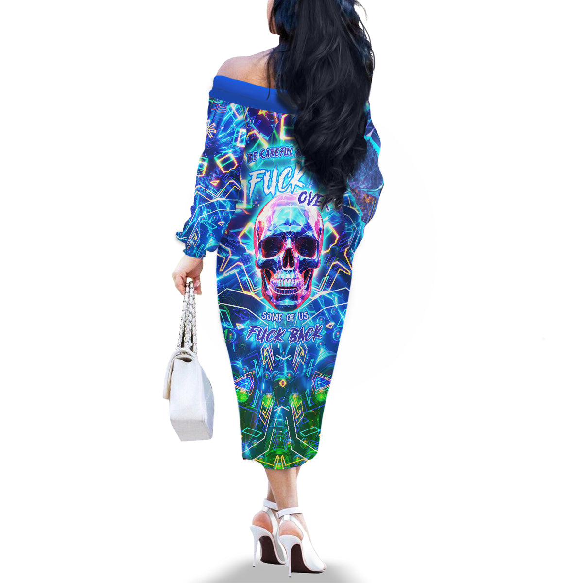 Be Careful Who You F Over Some Of Us F Back Family Matching Off Shoulder Long Sleeve Dress and Hawaiian Shirt - Wonder Print Shop