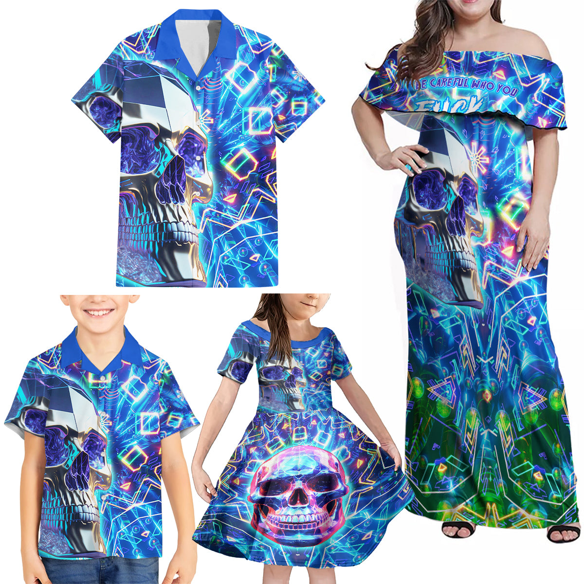 Be Careful Who You F Over Some Of Us F Back Family Matching Off Shoulder Maxi Dress and Hawaiian Shirt - Wonder Print Shop