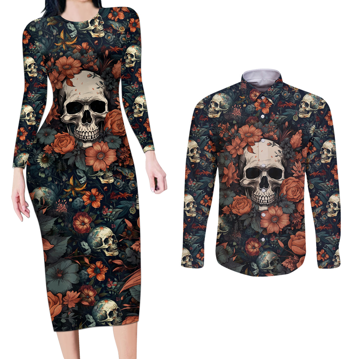 I Talk I Smile I Laugh Too But Be Care Ful When I'm Silent Couples Matching Long Sleeve Bodycon Dress and Long Sleeve Button Shirts - Wonder Print Shop
