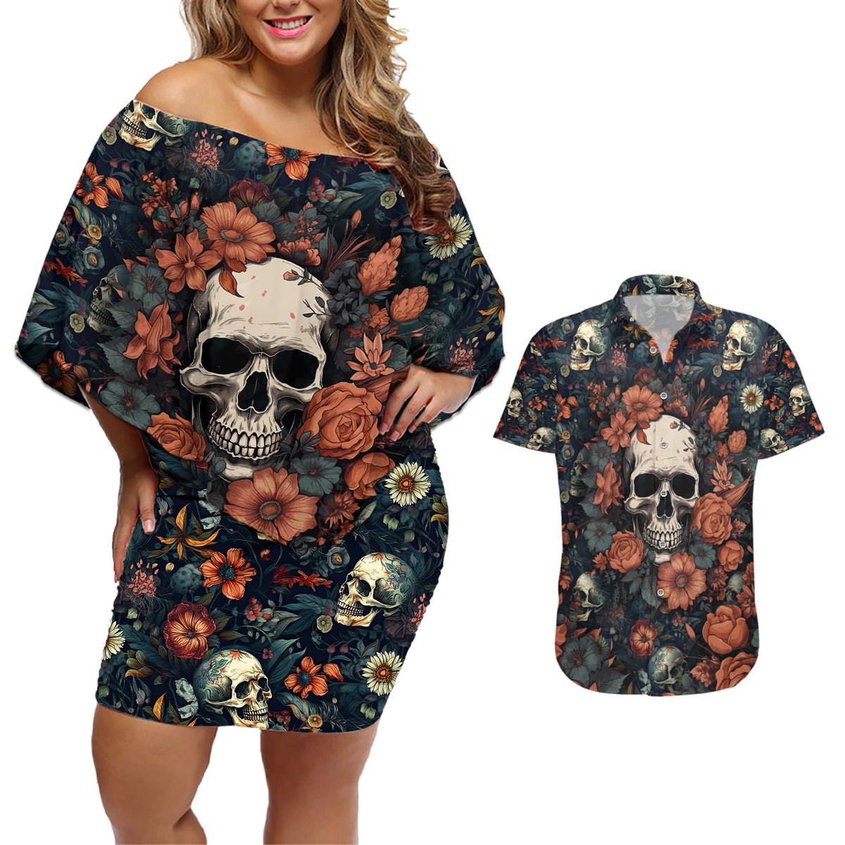 I Talk I Smile I Laugh Too But Be Care Ful When I'm Silent Couples Matching Off Shoulder Short Dress and Hawaiian Shirt - Wonder Print Shop