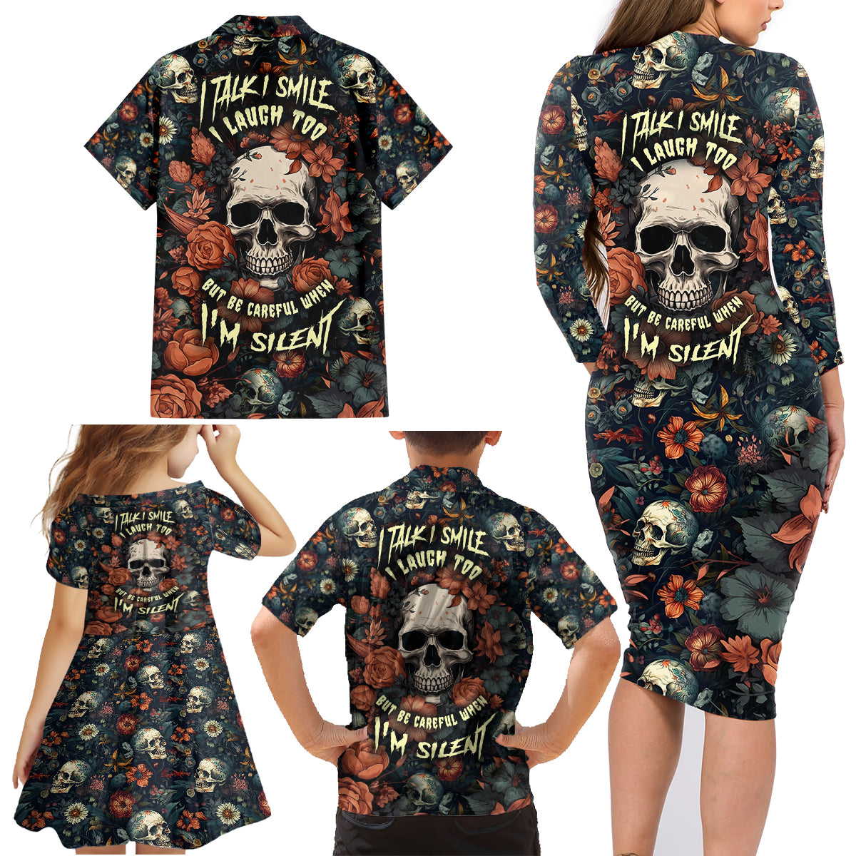 I Talk I Smile I Laugh Too But Be Care Ful When I'm Silent Family Matching Long Sleeve Bodycon Dress and Hawaiian Shirt - Wonder Print Shop