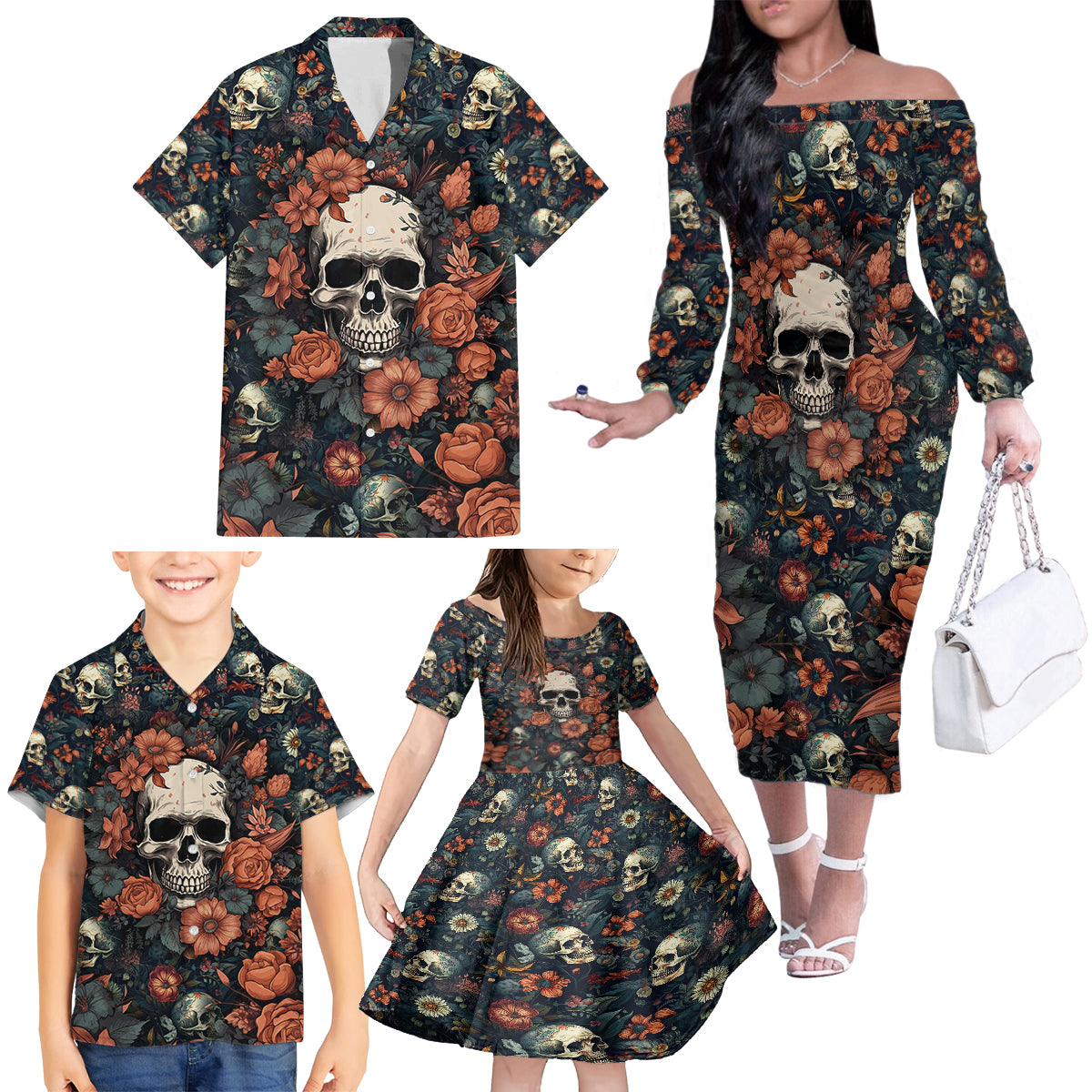 I Talk I Smile I Laugh Too But Be Care Ful When I'm Silent Family Matching Off Shoulder Long Sleeve Dress and Hawaiian Shirt - Wonder Print Shop