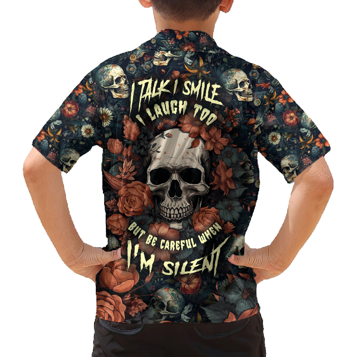 I Talk I Smile I Laugh Too But Be Care Ful When I'm Silent Family Matching Off Shoulder Short Dress and Hawaiian Shirt - Wonder Print Shop