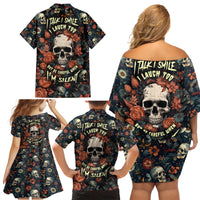 I Talk I Smile I Laugh Too But Be Care Ful When I'm Silent Family Matching Off Shoulder Short Dress and Hawaiian Shirt - Wonder Print Shop