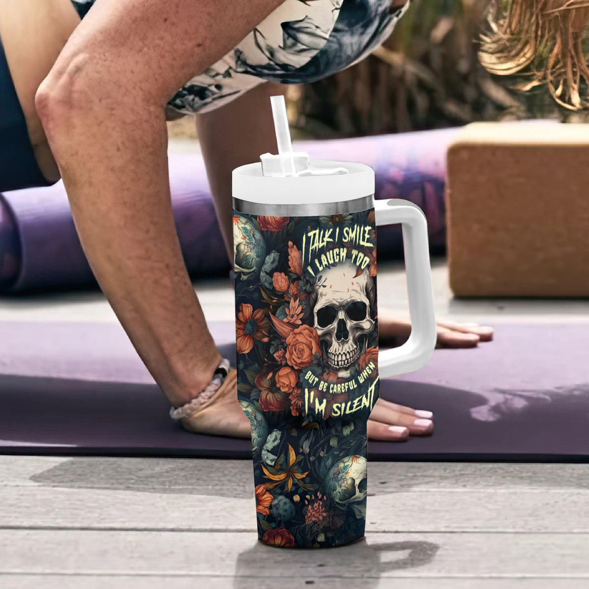 I Talk I Smile I Laugh Too But Be Care Ful When I'm Silent Tumbler With Handle - Wonder Print Shop