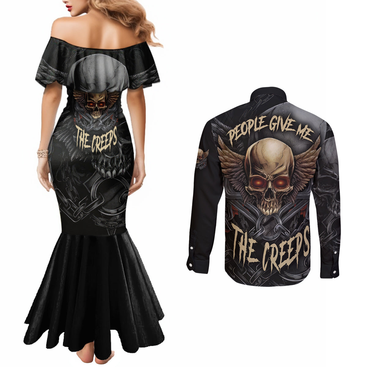 people-give-me-the-creep-couples-matching-mermaid-dress-and-long-sleeve-button-shirts