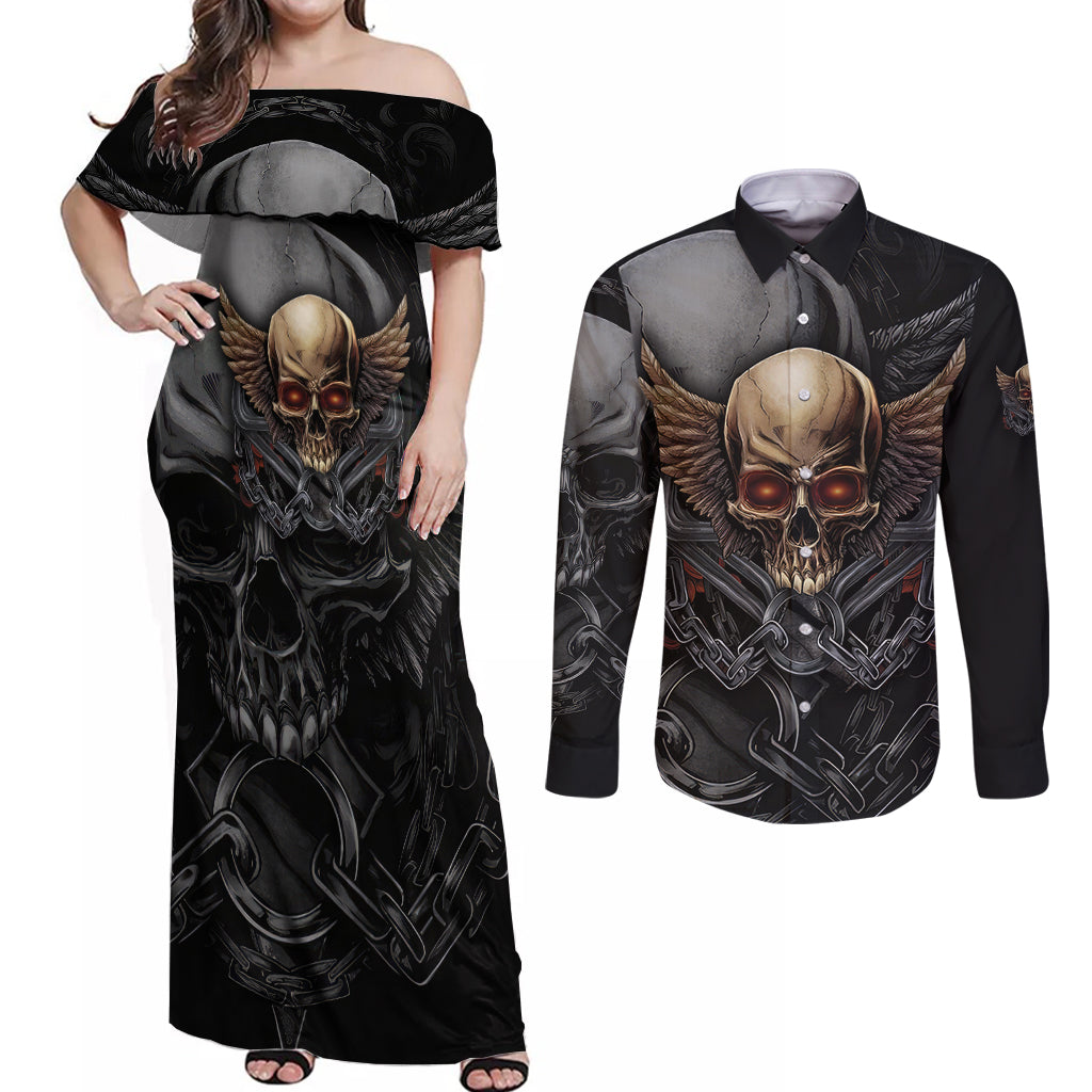 People Give Me The Creep Couples Matching Off Shoulder Maxi Dress and Long Sleeve Button Shirts - Wonder Print Shop