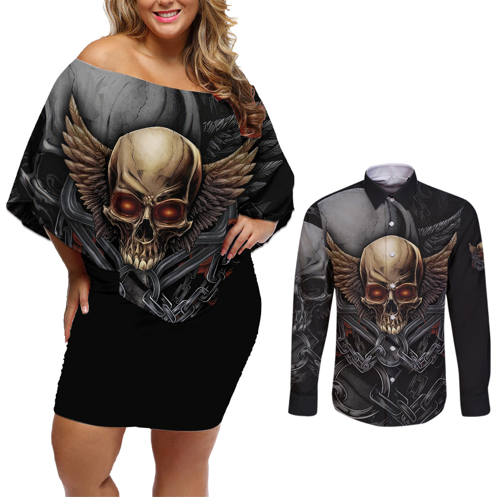 People Give Me The Creep Couples Matching Off Shoulder Short Dress and Long Sleeve Button Shirts - Wonder Print Shop