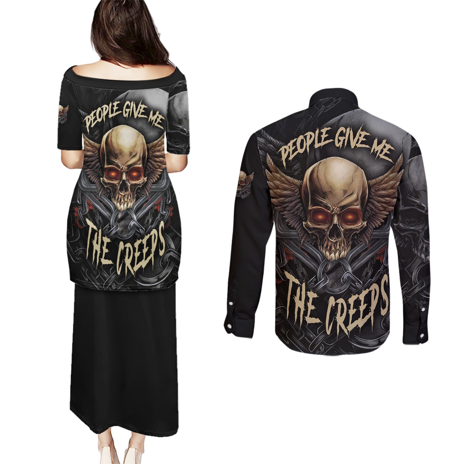 People Give Me The Creep Couples Matching Puletasi Dress and Long Sleeve Button Shirts - Wonder Print Shop