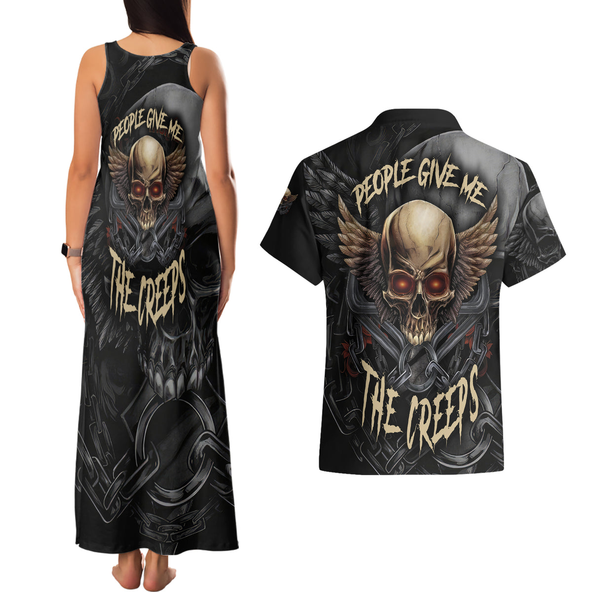 People Give Me The Creep Couples Matching Tank Maxi Dress and Hawaiian Shirt - Wonder Print Shop