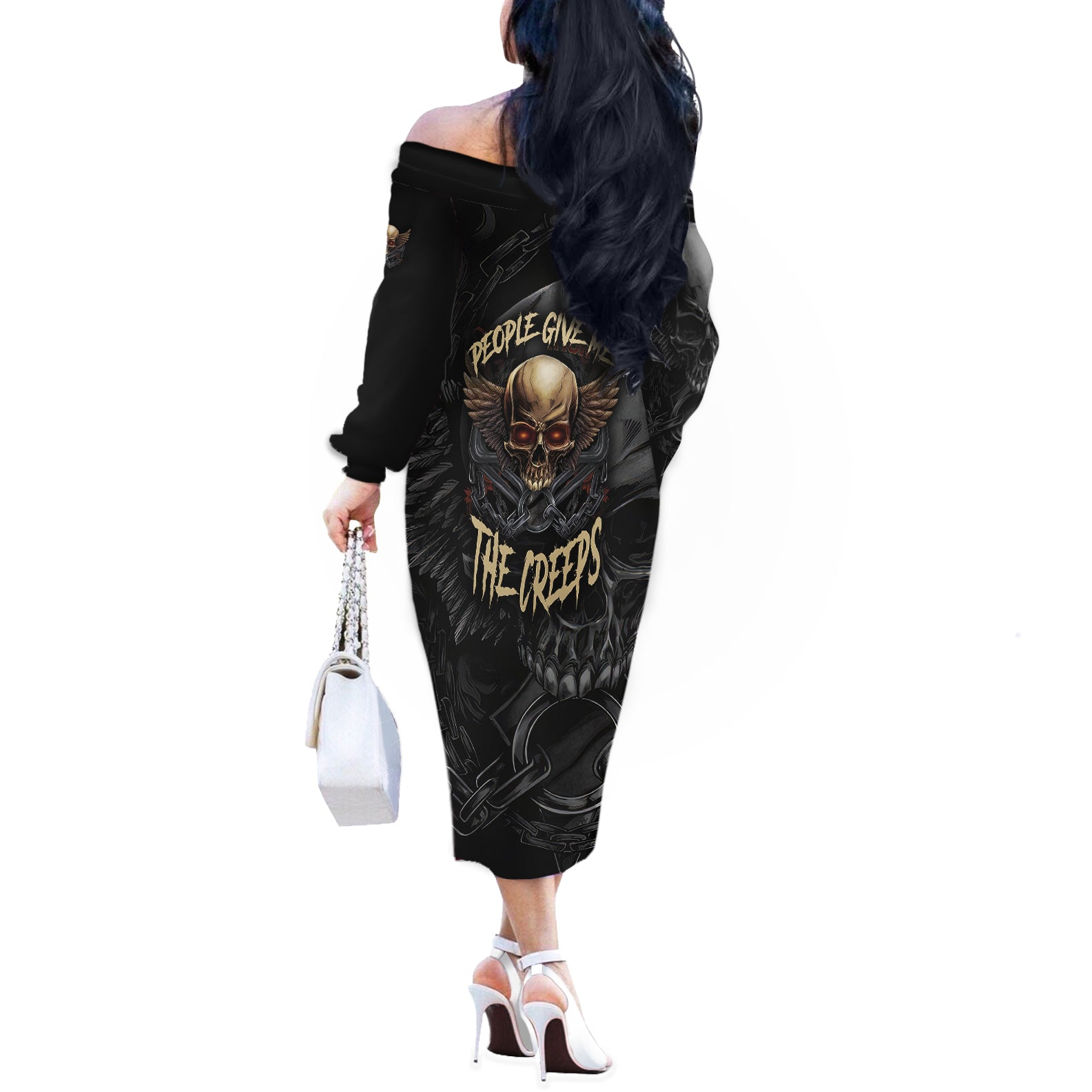 People Give Me The Creep Off The Shoulder Long Sleeve Dress - Wonder Print Shop