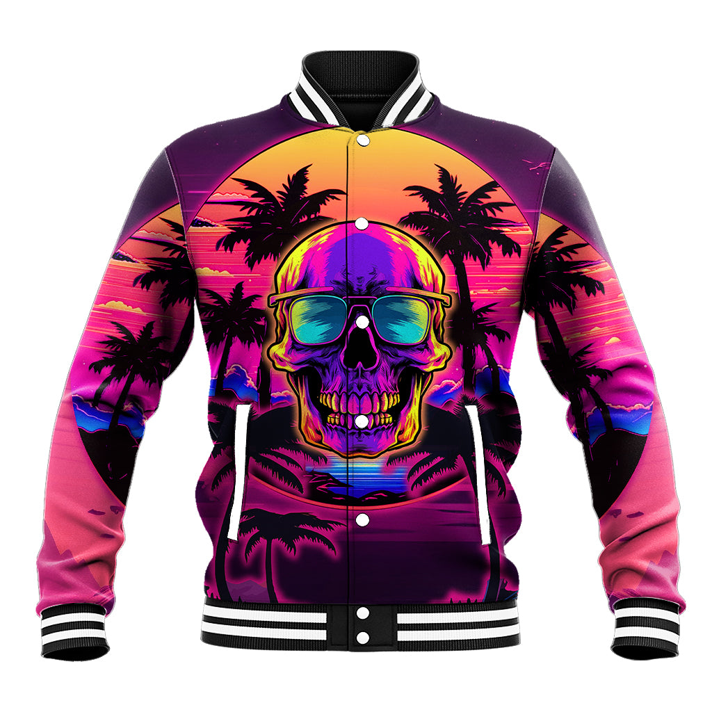 Foreuer Chasing Sunsets Skull Baseball Jacket - Wonder Print Shop