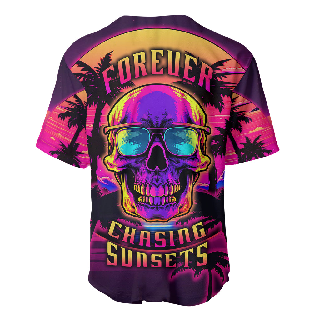 Foreuer Chasing Sunsets Skull Baseball Jersey - Wonder Print Shop