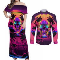 Foreuer Chasing Sunsets Skull Couples Matching Off Shoulder Maxi Dress and Long Sleeve Button Shirts - Wonder Print Shop