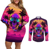 Foreuer Chasing Sunsets Skull Couples Matching Off Shoulder Short Dress and Long Sleeve Button Shirts - Wonder Print Shop