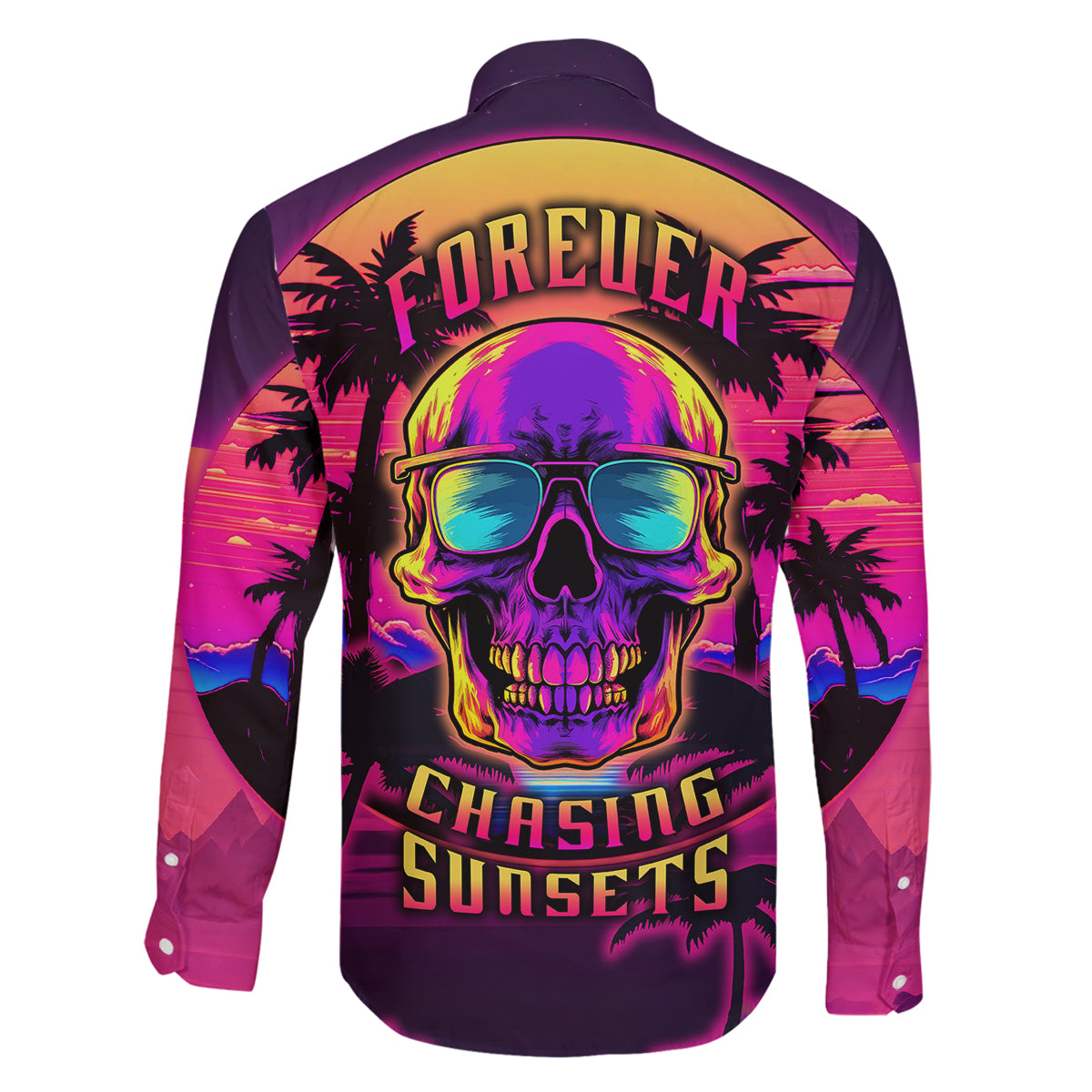 Foreuer Chasing Sunsets Skull Family Matching Long Sleeve Bodycon Dress and Hawaiian Shirt - Wonder Print Shop