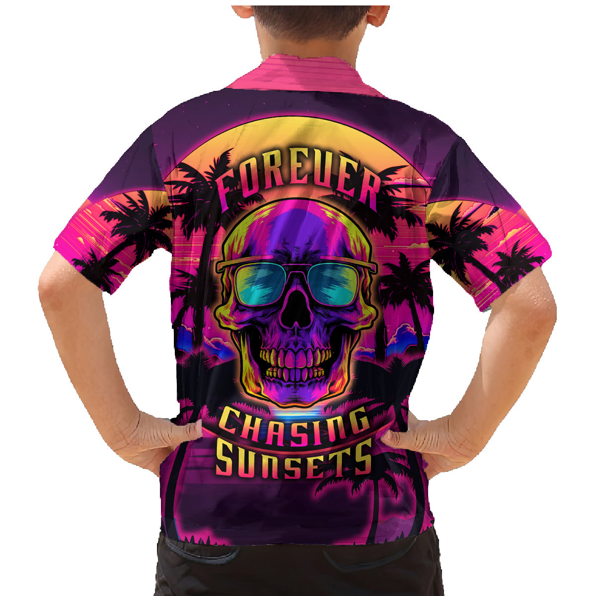Foreuer Chasing Sunsets Skull Family Matching Mermaid Dress and Hawaiian Shirt - Wonder Print Shop