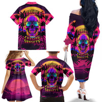 Foreuer Chasing Sunsets Skull Family Matching Off Shoulder Long Sleeve Dress and Hawaiian Shirt - Wonder Print Shop