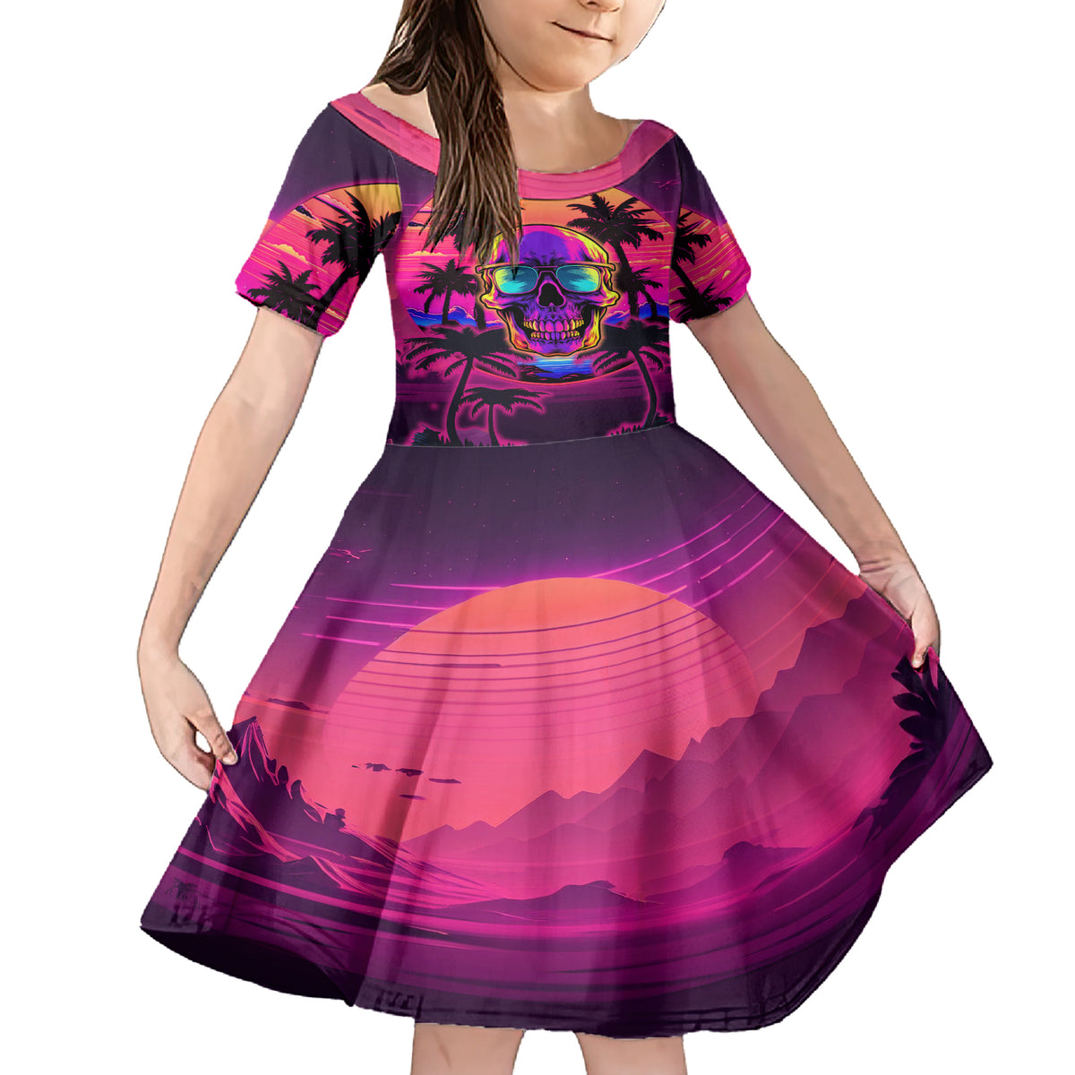 Foreuer Chasing Sunsets Skull Family Matching Short Sleeve Bodycon Dress and Hawaiian Shirt - Wonder Print Shop
