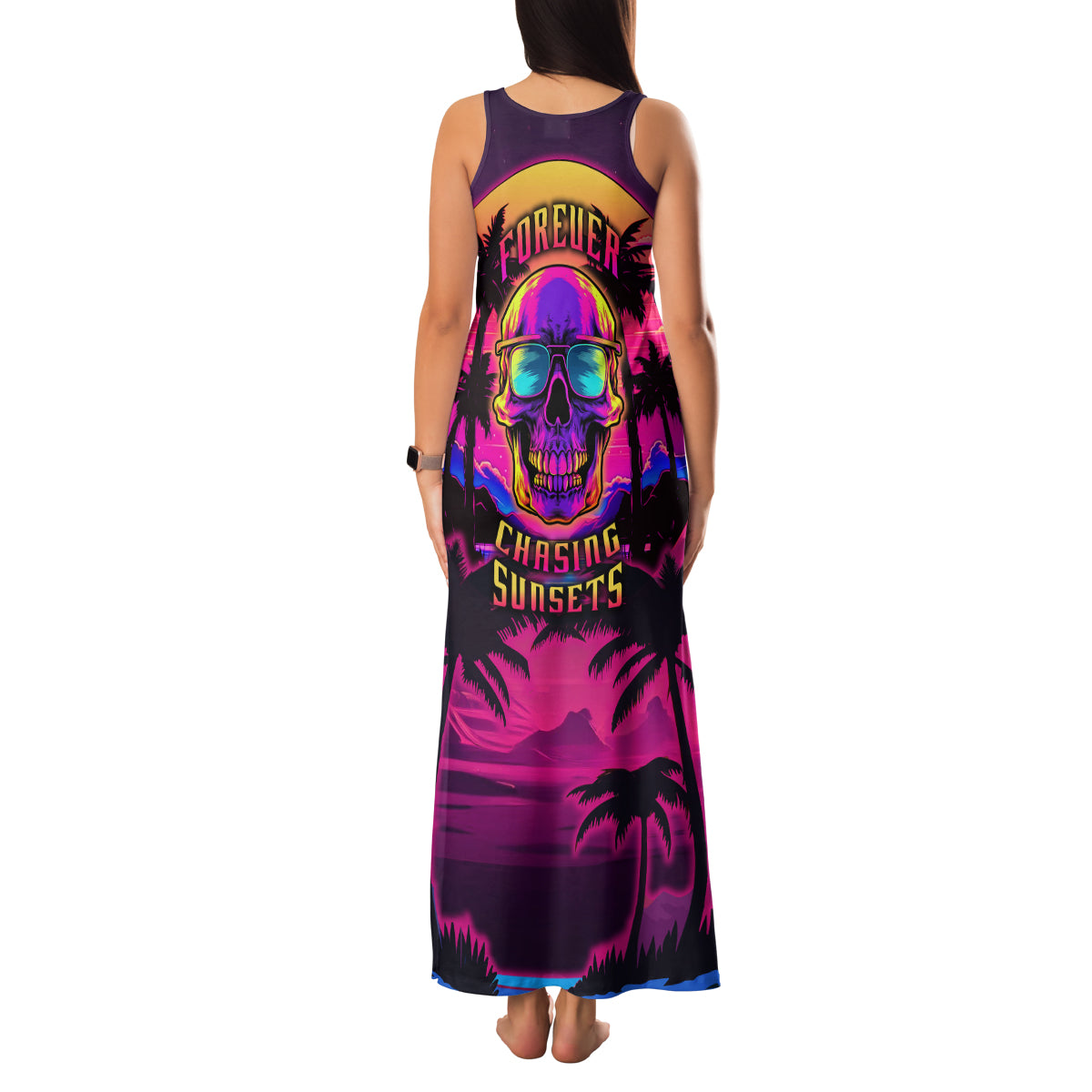 Foreuer Chasing Sunsets Skull Family Matching Tank Maxi Dress and Hawaiian Shirt - Wonder Print Shop