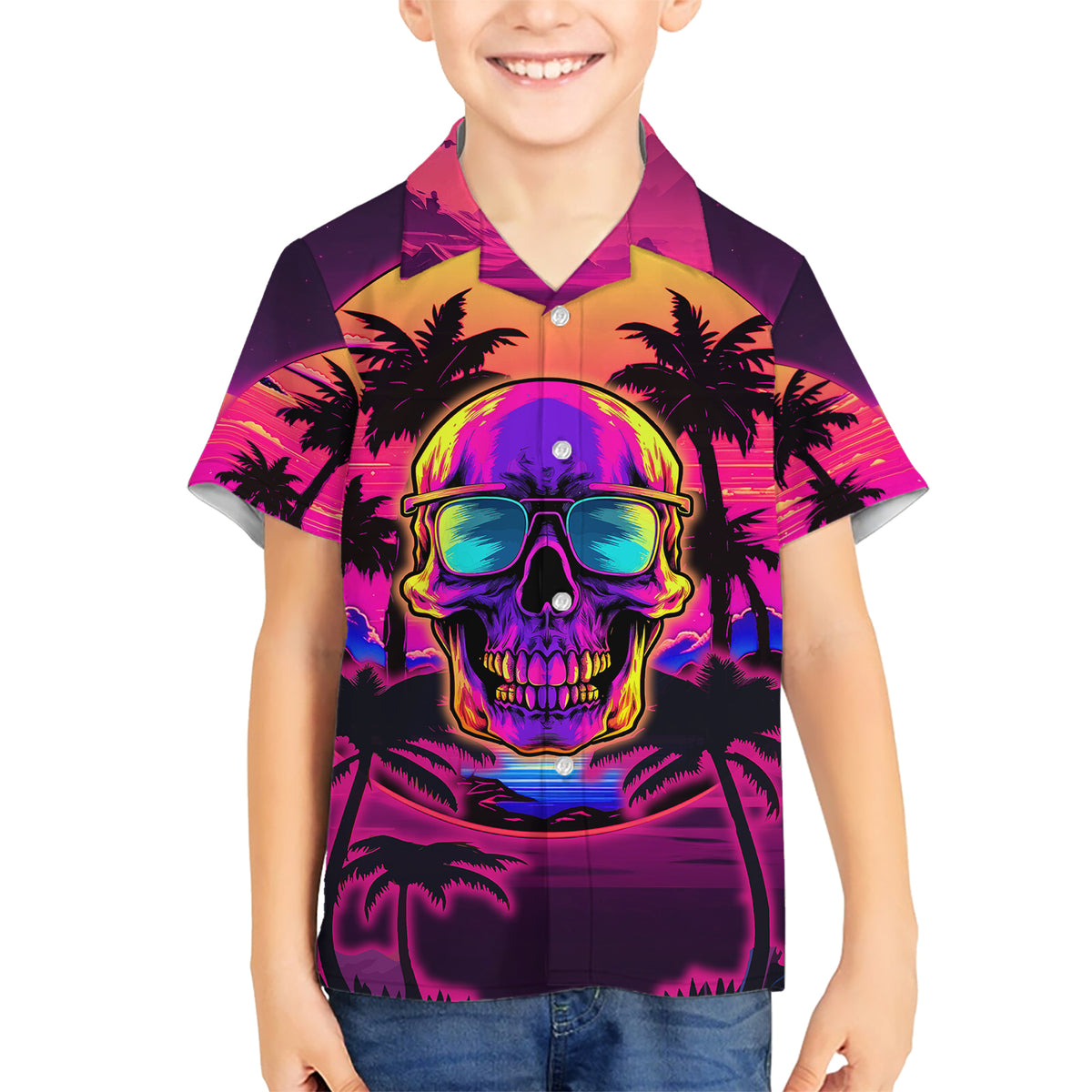 Foreuer Chasing Sunsets Skull Kid Hawaiian Shirt - Wonder Print Shop