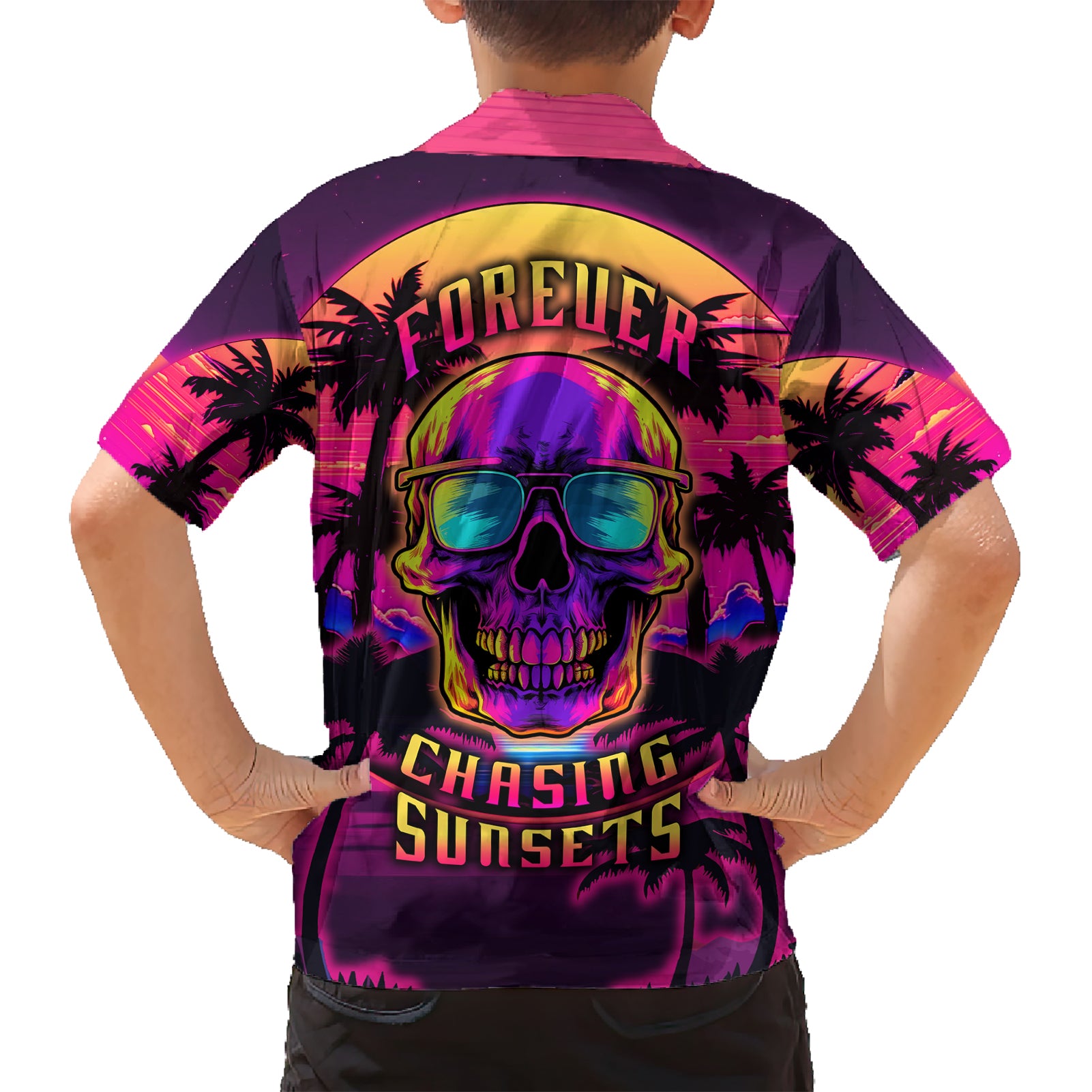 Foreuer Chasing Sunsets Skull Kid Hawaiian Shirt - Wonder Print Shop