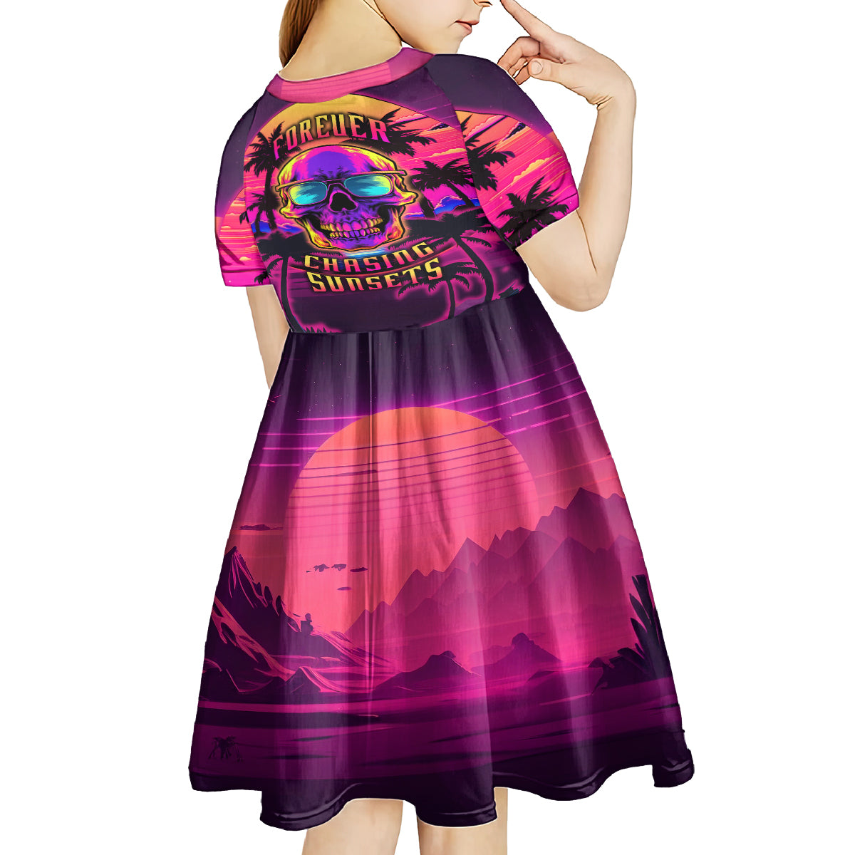 Foreuer Chasing Sunsets Skull Kid Short Sleeve Dress - Wonder Print Shop