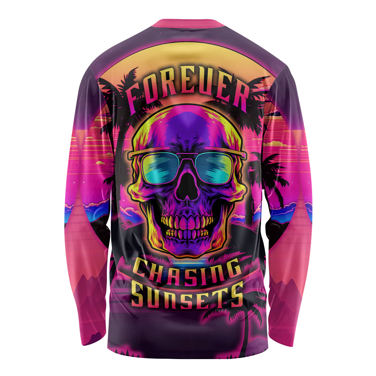 Foreuer Chasing Sunsets Skull Long Sleeve Shirt - Wonder Print Shop