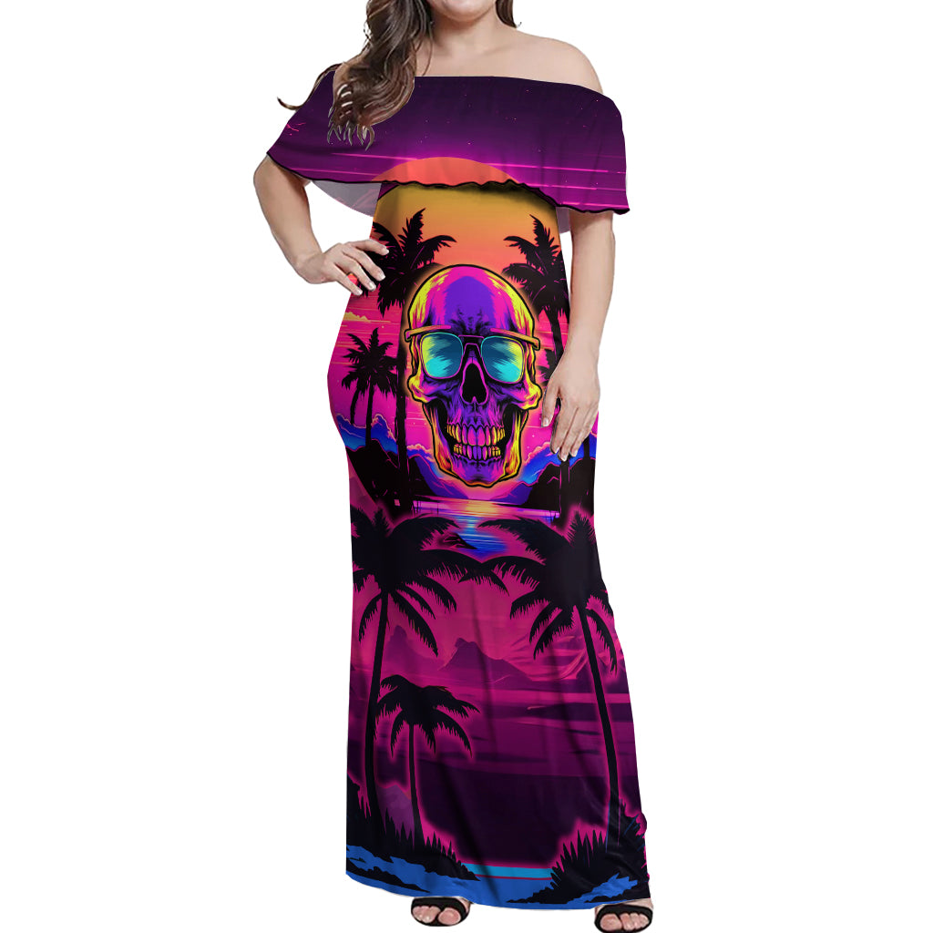 Foreuer Chasing Sunsets Skull Off Shoulder Maxi Dress - Wonder Print Shop