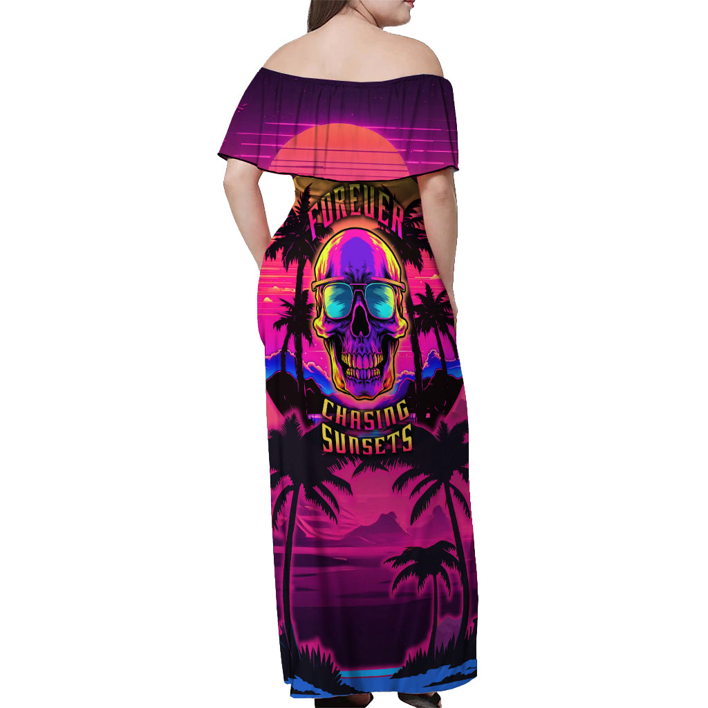 Foreuer Chasing Sunsets Skull Off Shoulder Maxi Dress - Wonder Print Shop