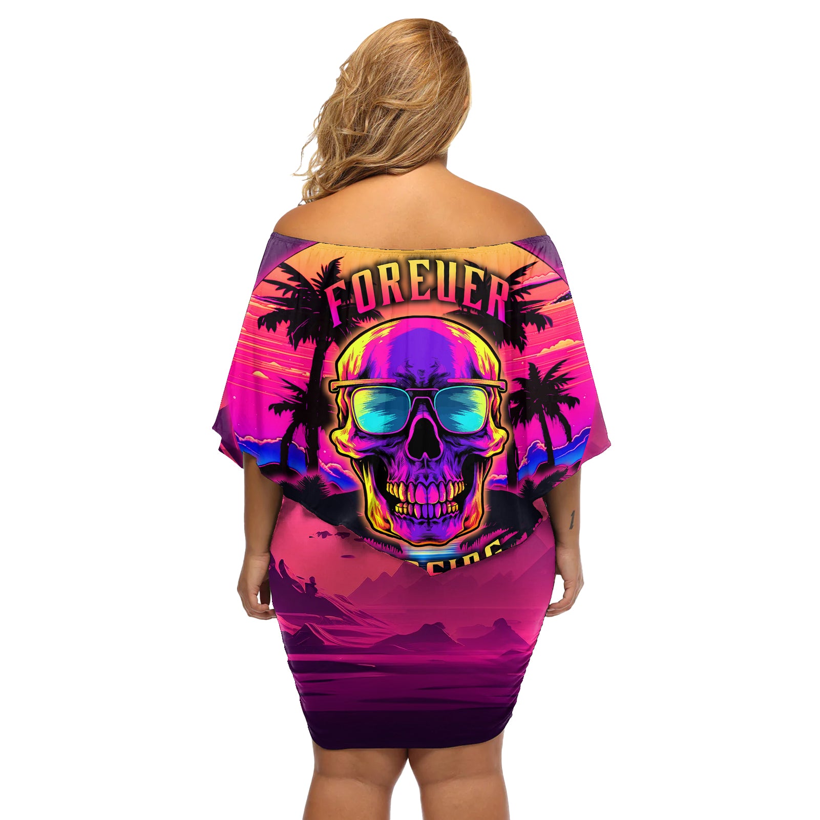 Foreuer Chasing Sunsets Skull Off Shoulder Short Dress - Wonder Print Shop