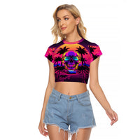 Foreuer Chasing Sunsets Skull Raglan Cropped T Shirt - Wonder Print Shop