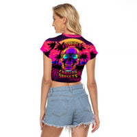 Foreuer Chasing Sunsets Skull Raglan Cropped T Shirt - Wonder Print Shop