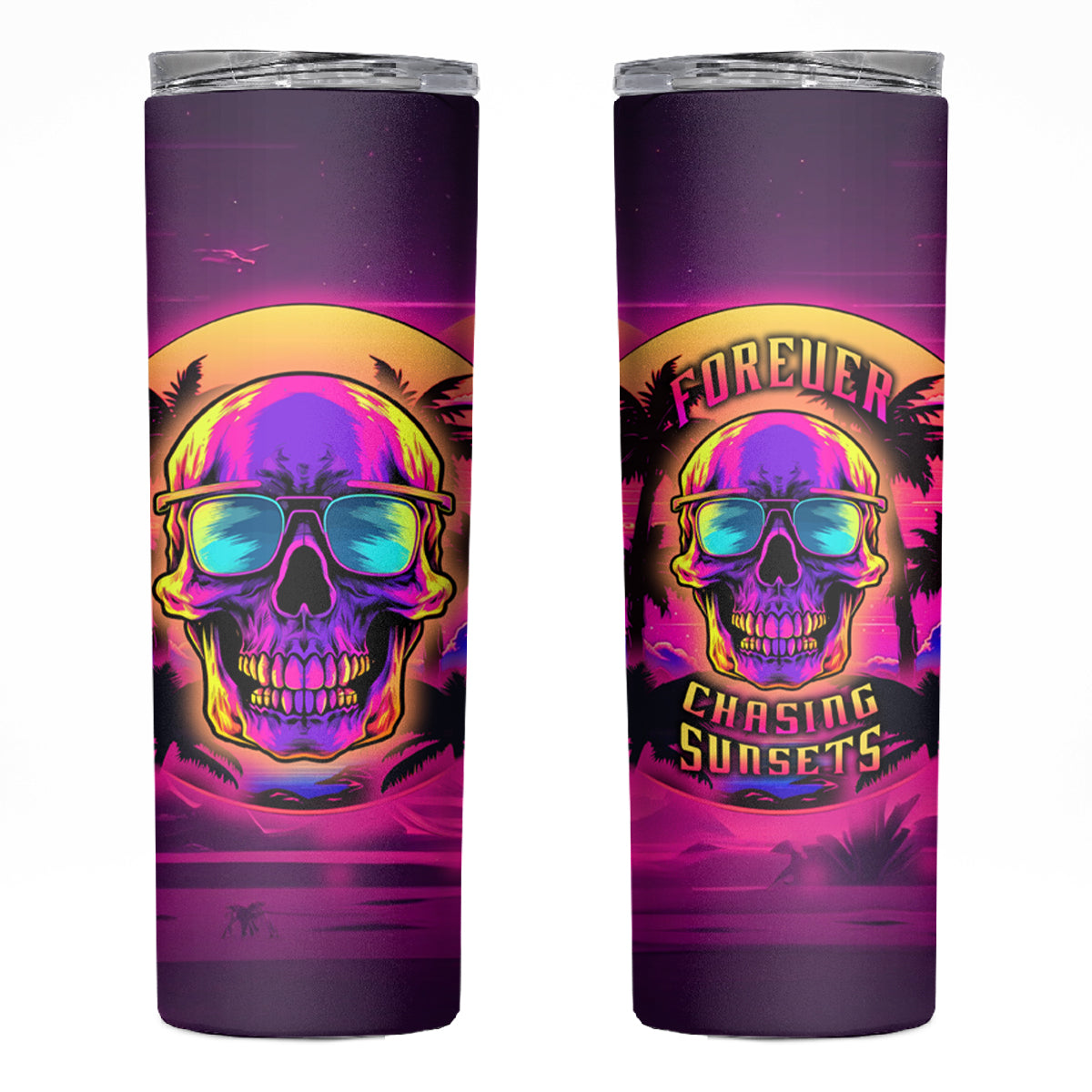 Foreuer Chasing Sunsets Skull Skinny Tumbler - Wonder Print Shop