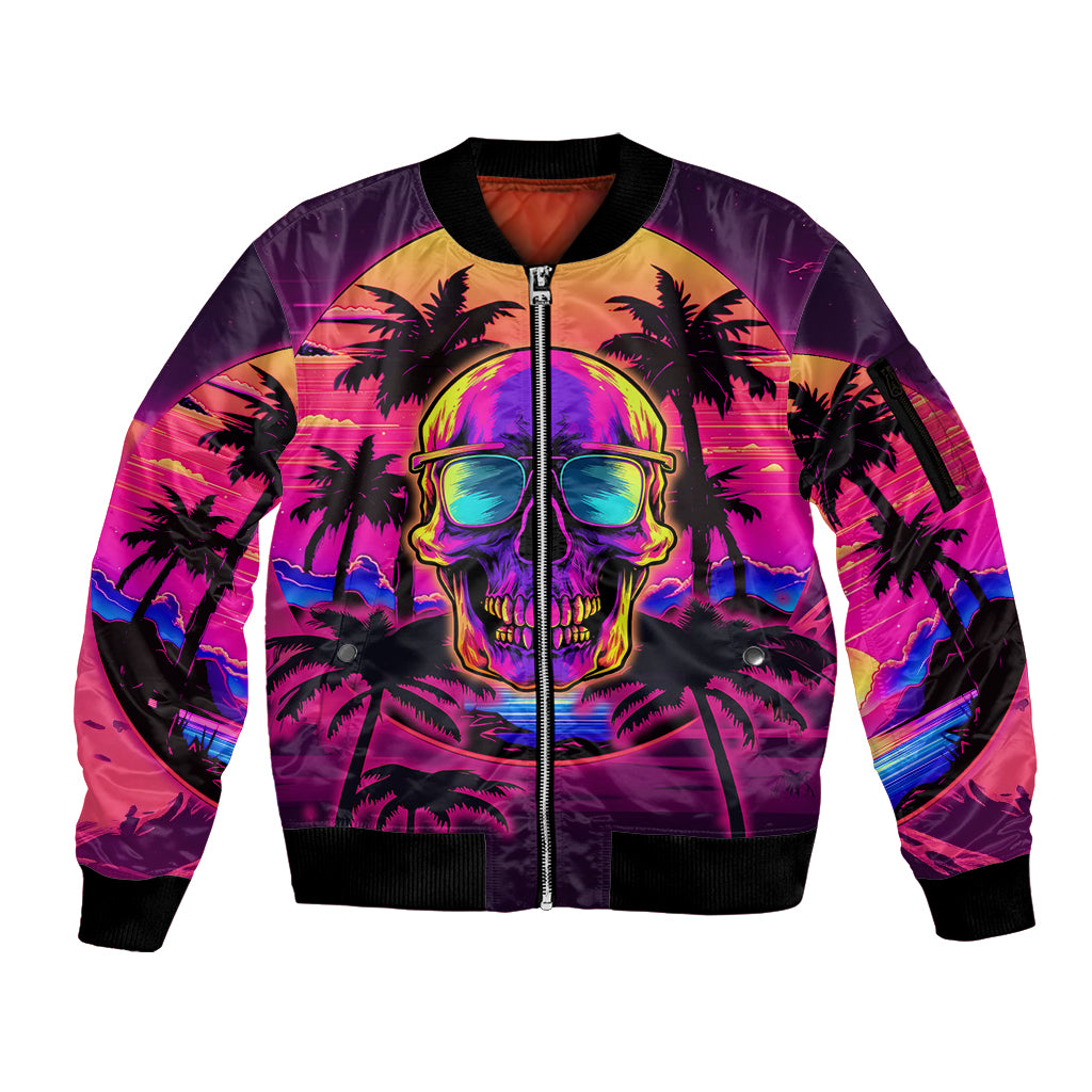 Foreuer Chasing Sunsets Skull Sleeve Zip Bomber Jacket - Wonder Print Shop
