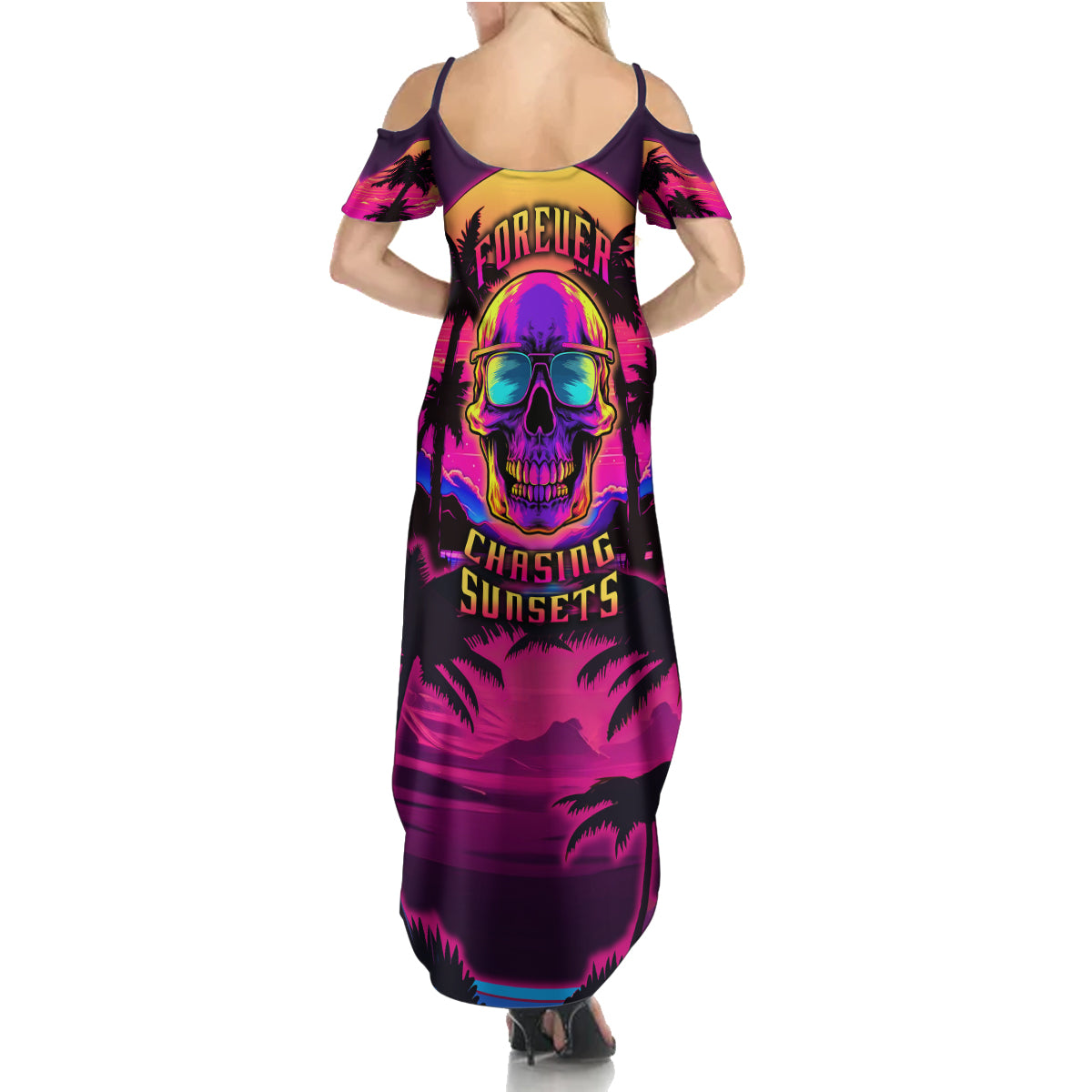 Foreuer Chasing Sunsets Skull Summer Maxi Dress - Wonder Print Shop