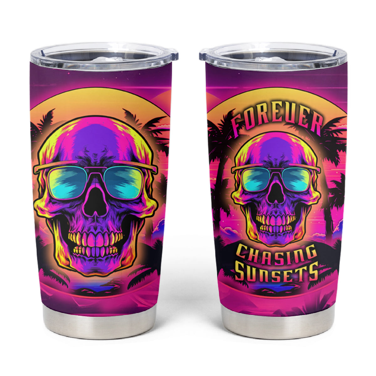 Foreuer Chasing Sunsets Skull Tumbler Cup - Wonder Print Shop
