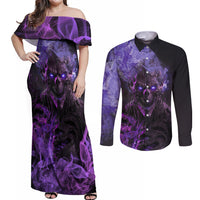 Don't Test The Monster In Me Couples Matching Off Shoulder Maxi Dress and Long Sleeve Button Shirts - Wonder Print Shop