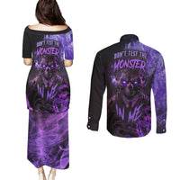 Don't Test The Monster In Me Couples Matching Puletasi Dress and Long Sleeve Button Shirts - Wonder Print Shop