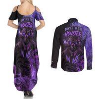 Don't Test The Monster In Me Couples Matching Summer Maxi Dress and Long Sleeve Button Shirts - Wonder Print Shop