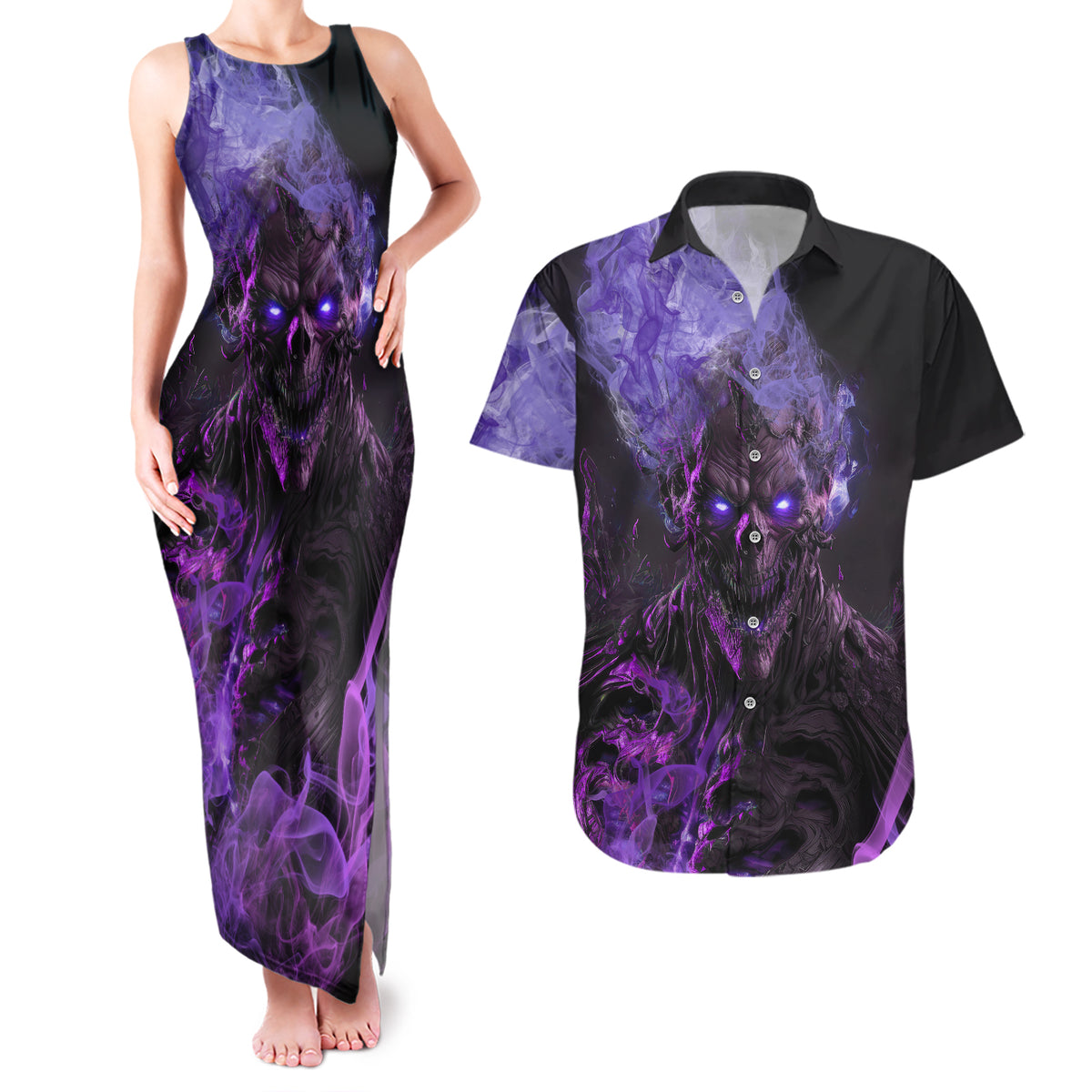 Don't Test The Monster In Me Couples Matching Tank Maxi Dress and Hawaiian Shirt - Wonder Print Shop