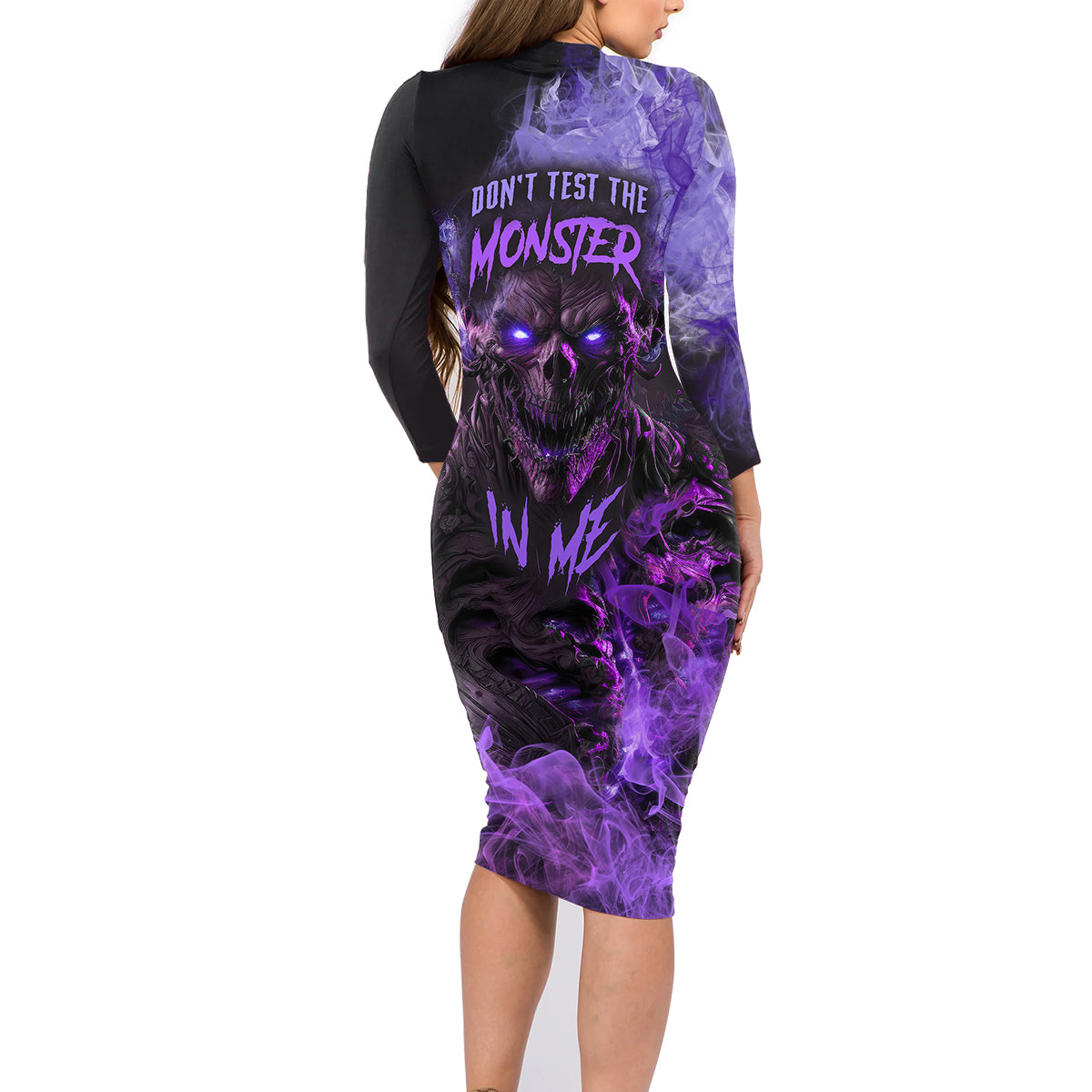 Don't Test The Monster In Me Family Matching Long Sleeve Bodycon Dress and Hawaiian Shirt - Wonder Print Shop