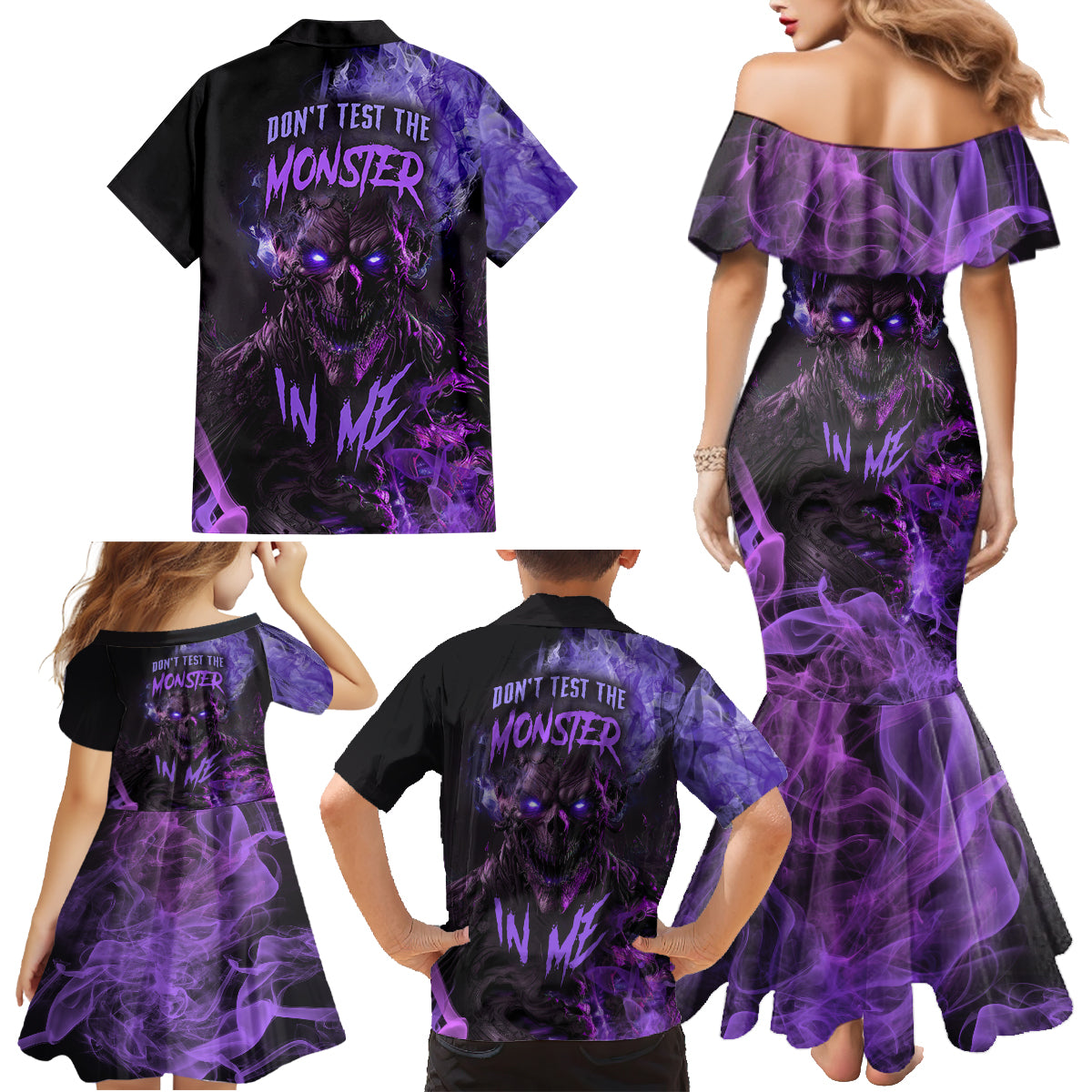 Don't Test The Monster In Me Family Matching Mermaid Dress and Hawaiian Shirt - Wonder Print Shop